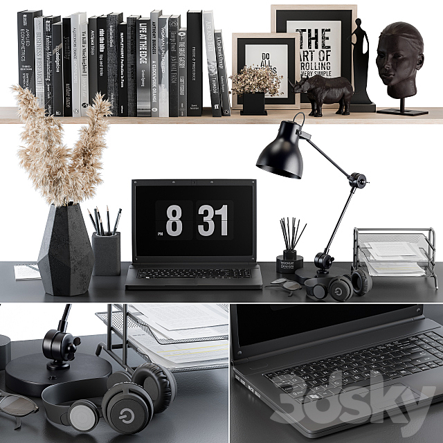 3d Models Decorative Set Decorative Office Supplies Black Set