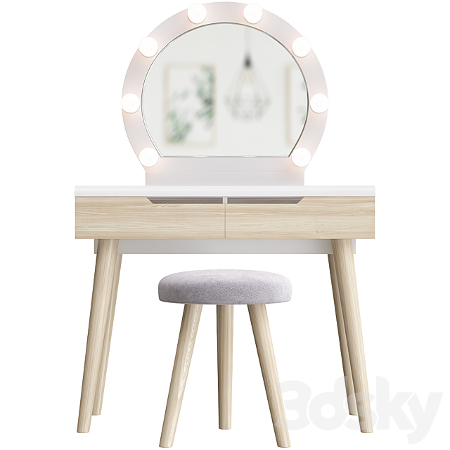 With Round Lighted Mirror, Vanity Set With Round Lighted Mirror