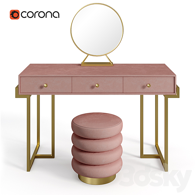3d Models Dressing Table Pink Velvet Upholstered Makeup Vanity Table With Ottoman A bedroom dressing table is the ultimate place for pampering. pink velvet upholstered makeup vanity