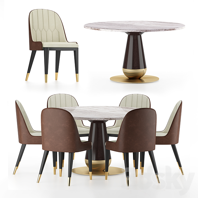 Modern Mid Century Beige Leather Dining, Versace Dining Room Chairs