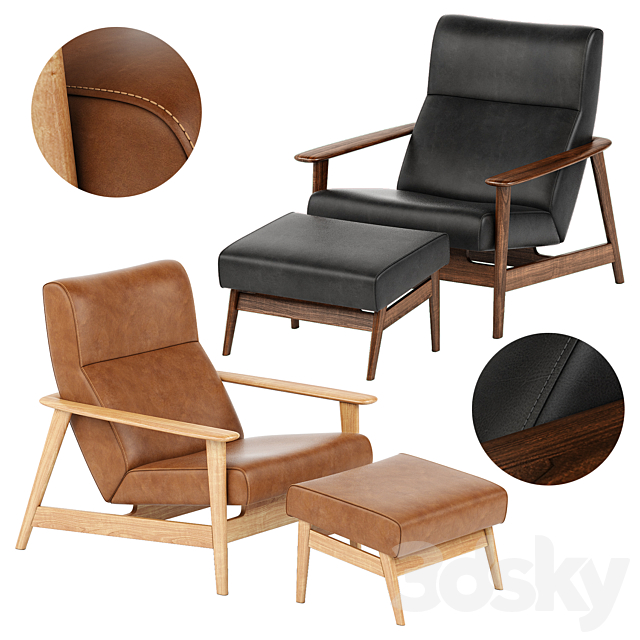 3d Models Arm Chair Mid Century Show, Leather Chairs With Ottoman