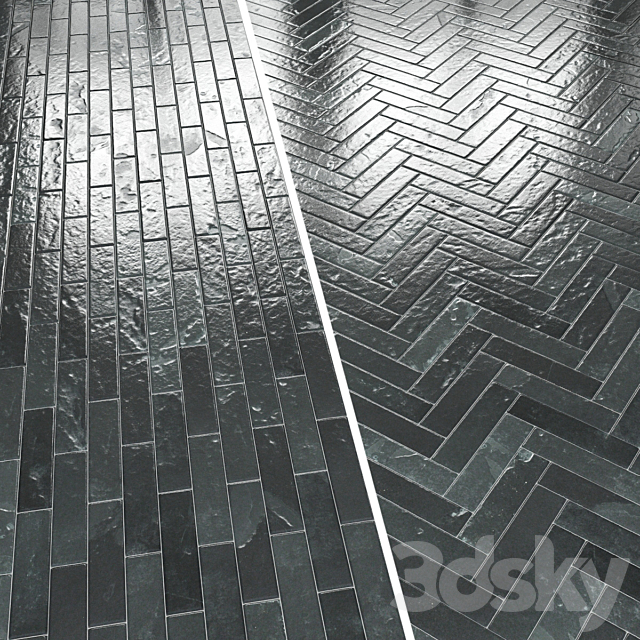 Slate Tiles Harringbone & Running Bond Patterns Tile 3D Models