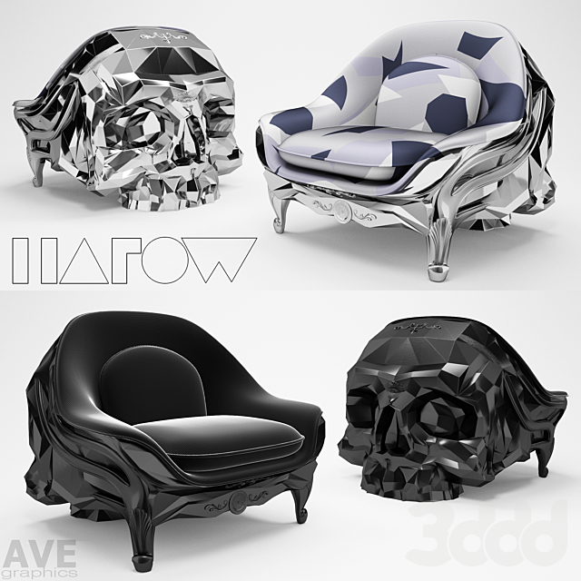 3d модели, AVE Harow skull armchair, готика, череп, harow скачать.