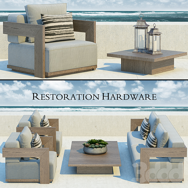 
                                                                                                            Restoration Hardware Milano teak sofa
                                                    