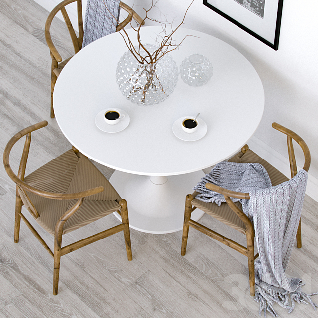 3d модели: Стол + стул - Wishbone chair CH24 & Ikea DOCKSTA