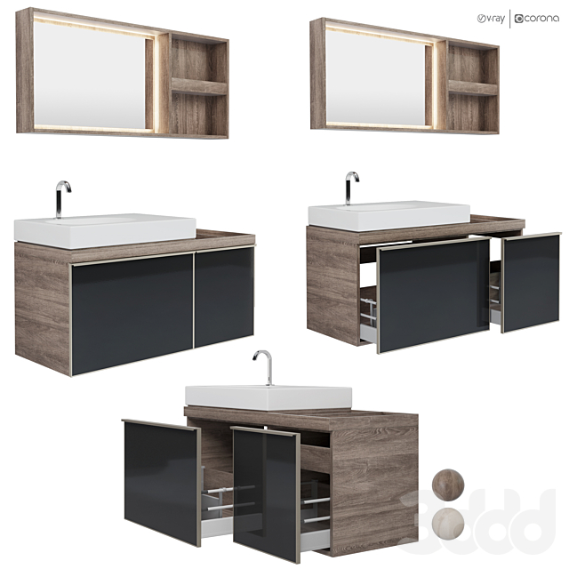 3d Modeli Mebel Komplekt Mebeli Geberit Citterio 120 Temnyj Svetlyj Dub