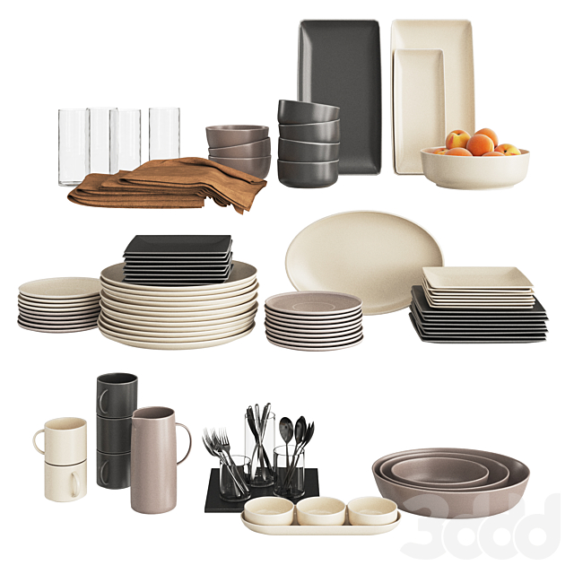 Minimalism Kitchen Decor - Посуда - 3D Модель
