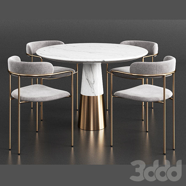 West Elm & CB2 Dinning Set 3 Стол + стул 3D Модель