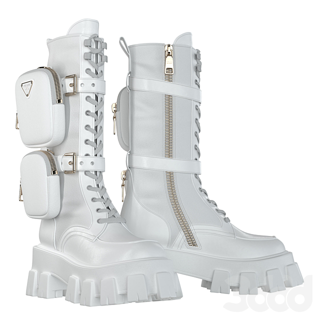 prada brushed rois leather and nylon monolith boots women