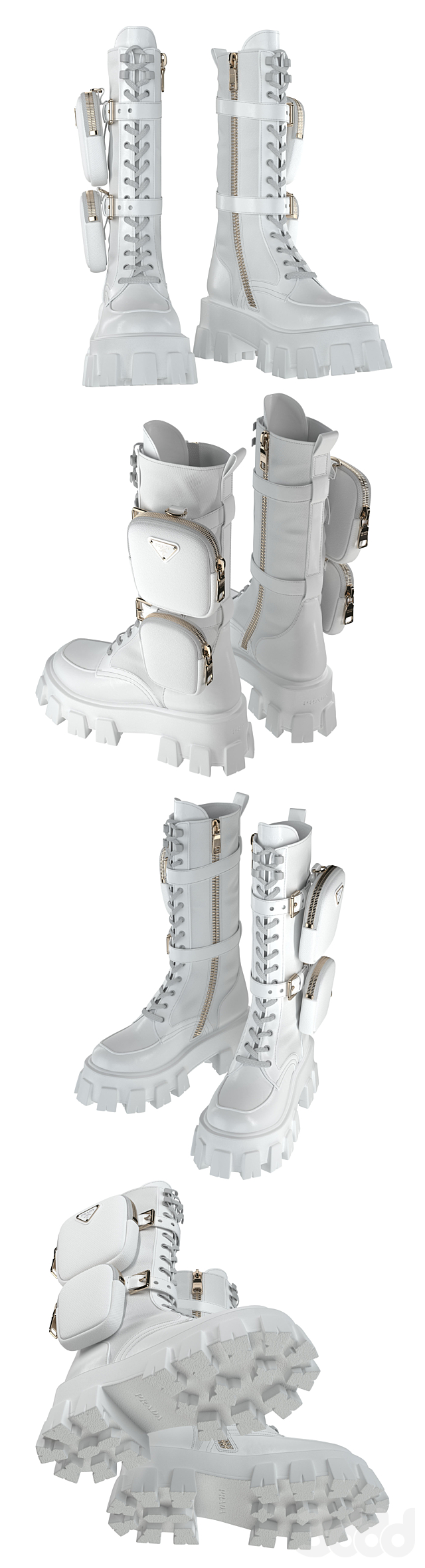 brushed rois leather and nylon monolith boots white
